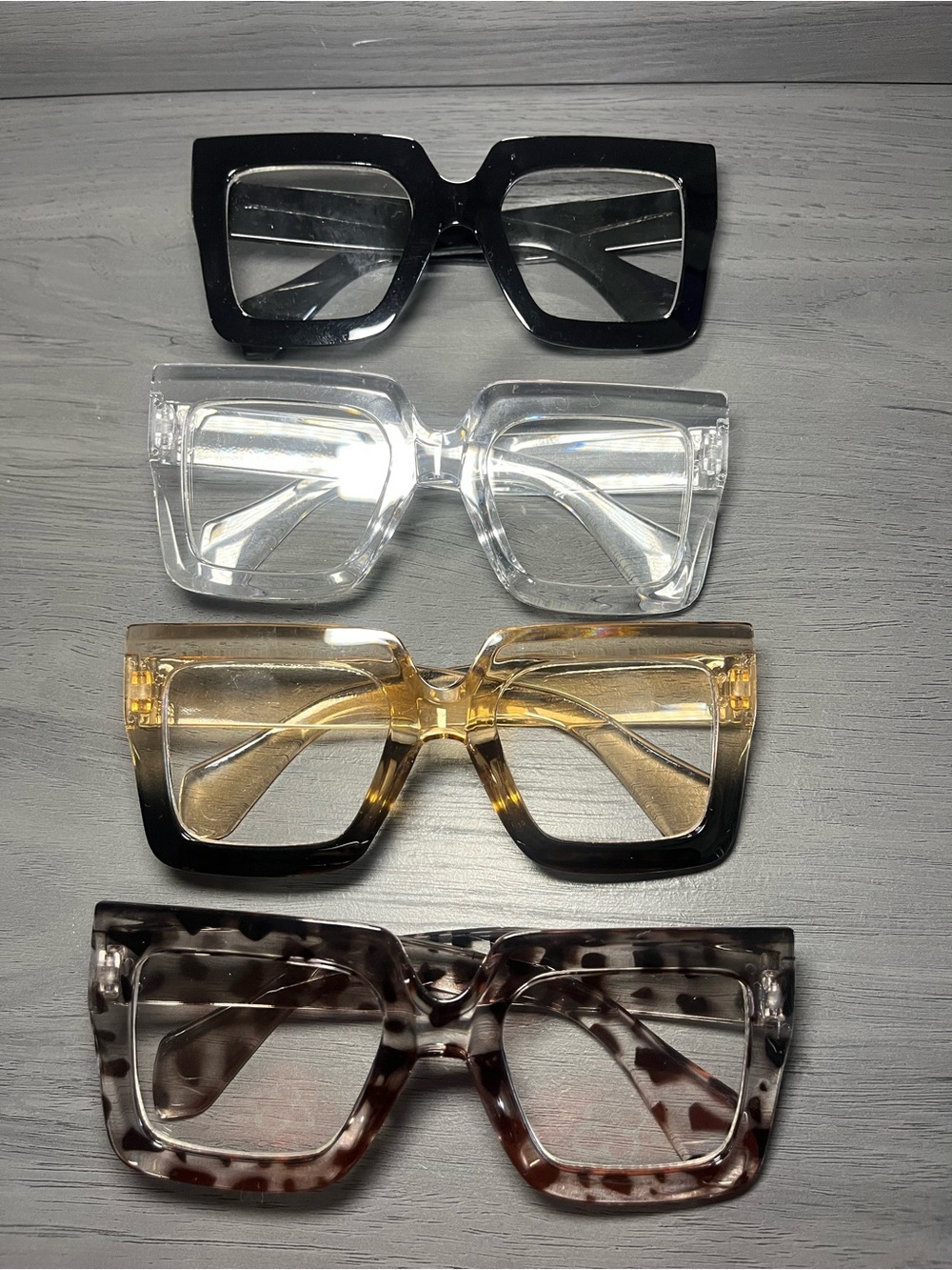 Classic Square Fashion Sunglasses - Black, Clear, Amber, Tortoiseshell